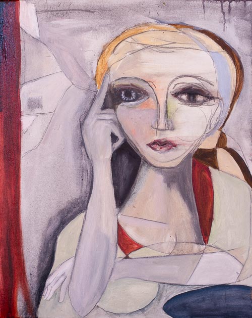 Artwork featuring pensive woman