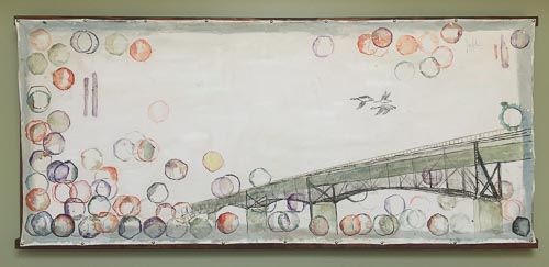 Artwork featuring bridge and circles